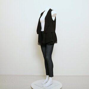 Shesmiss Chiffon Waterfall Layered Vest Black Women M